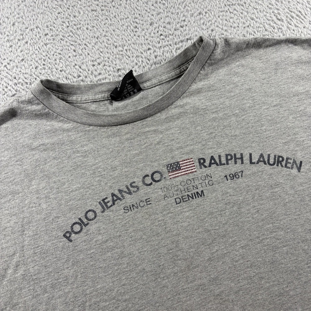 VINTAGE Polo Jeans Co. Shirt Mens 3XL Gray Graphic Distressing Y2K Streetwear